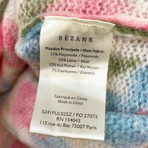 EUC Sezane Janelia Mohair Wool Floral Sweater Pink Turquoise Small - Picture 7 of 8